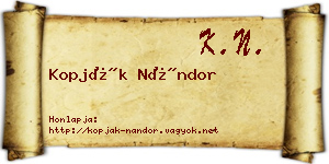 Kopják Nándor névjegykártya